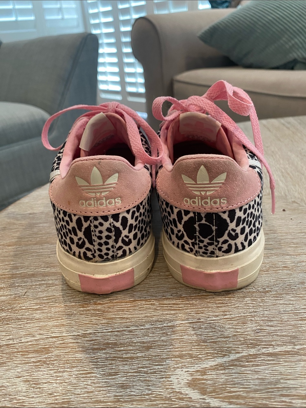 adidas Pink Suede Sneakers with Black-and-White Animal Print - Picture 4 of 5